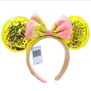 Disney Parks Yellow Sequins Minnie Ears Pink Bow Transparent Confetti Headband